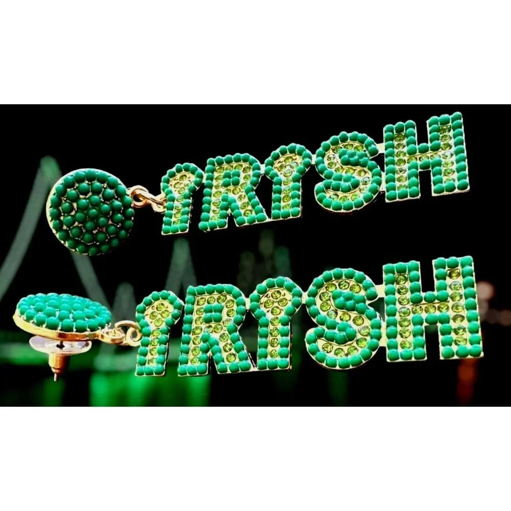 St Patrick's Day Earrings Irish Embellished Green Crystal Clovers Festiv… - Picture 5 of 11